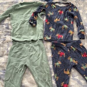 Carter's Kids Pajama Set - Green and Blue with Moose Print